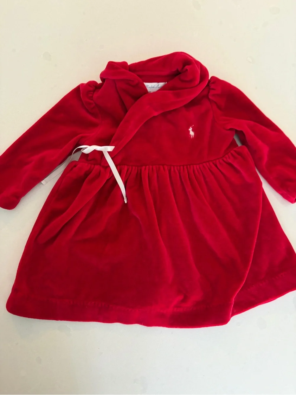 Ralph Lauren Red Velvet Baby Wrap Dress with polo pony